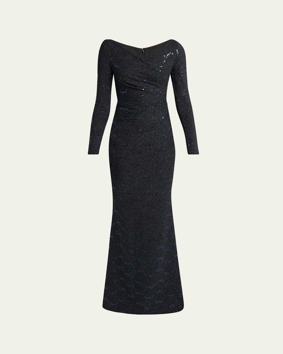 Stardust Trumpet Jersey Long-Sleeve Gown